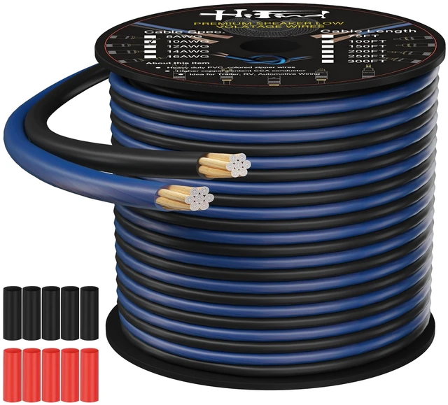 Main image of 10 Gauge AWG 2 Conductor Speaker Wire Spool 100 FT Blue & Black, Ultra Flexible CCA Power & Ground Zipper Parallel Battery Cable, for Car Audio Subwoofer Amplifier RV Marine DIY+Heat Shrink Tubes