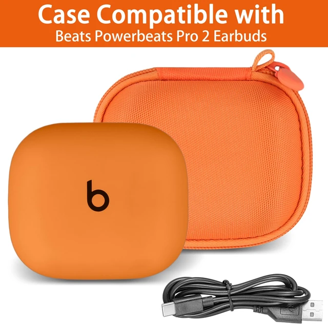 Alt view image 2 of 7 - Hard Case for Beats Powerbeats Pro 2 with Carabiner Clip, Orange Travel Storage, Space For Earbuds And Accessories, Soft Lining, Protective Exterior
