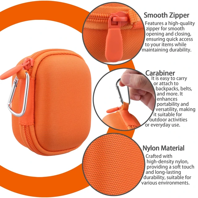 Alt view image 5 of 7 - Hard Case for Beats Powerbeats Pro 2 with Carabiner Clip, Orange Travel Storage, Space For Earbuds And Accessories, Soft Lining, Protective Exterior