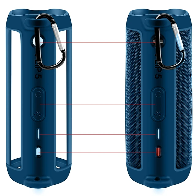 Alt view image 3 of 7 - Silicone Case for JBL FLIP 5 Waterproof Portable Bluetooth Speaker Shoulder Strap, Carabiner, Travel, Outdoor, for Gel Soft Skin Rubber Cover, Small Bluetooth Speaker Sleeve, Case Only, Blue