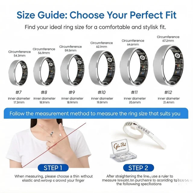 Alt view image 2 of 6 - Smart Ring for Women & Men, Stress & Sleep Monitor, Female Health Period Tracker, No Subscription Fee, Comfortable Design for Women & Men (Gold 10)