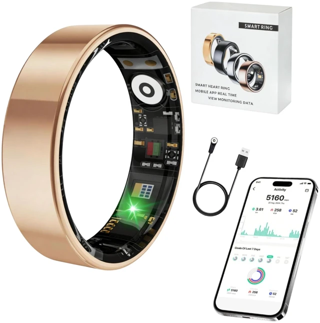 Main image of Smart Ring for Women & Men, Stress & Sleep Monitor, Female Health Period Tracker, No Subscription Fee, Comfortable Design for Women & Men (Gold 10)
