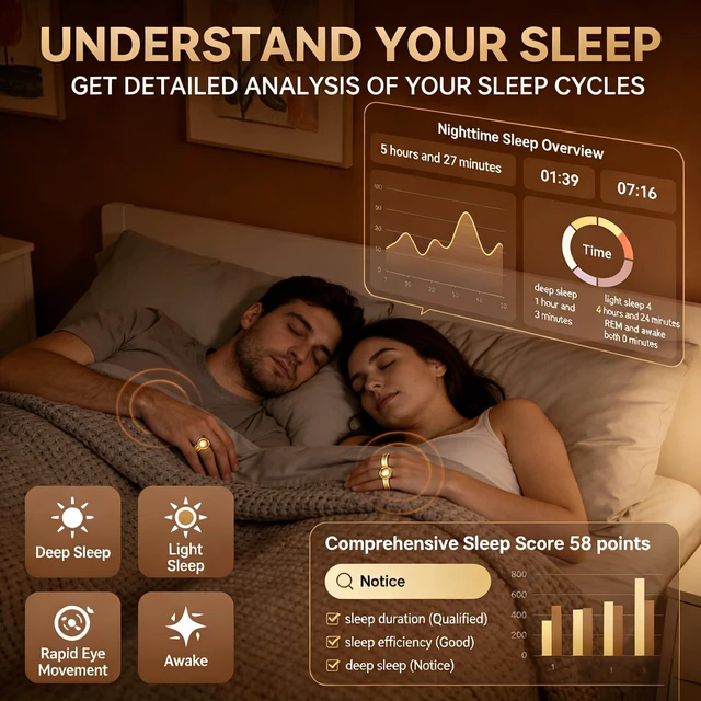 Alt view image 3 of 7 - Smart Ring with Stress & Sleep Monitor, Female Health Period Tracker, No Subscription Fee, Comfortable Design for Women & Men (Rose Gold 9)
