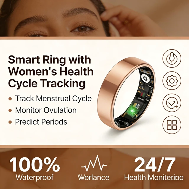 Alt view image 5 of 7 - Smart Ring with Stress & Sleep Monitor, Female Health Period Tracker, No Subscription Fee, Comfortable Design for Women & Men (Rose Gold 9)