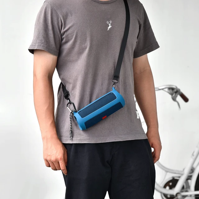 Alt view image 7 of 7 - Silicone Case for JBL FLIP 5 Waterproof Portable Bluetooth Speaker Shoulder Strap, Carabiner, Travel, Outdoor, for Gel Soft Skin Rubber Cover, Small Bluetooth Speaker Sleeve, Case Only, Blue