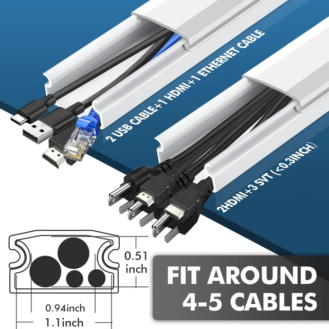 Alt view image 2 of 7 - TV Cord Hider, 189in Cord Cover Wall Mounted, W1.18 x H0.59 in Large Cable Hider, Paintable Wire Covers for 4-5 Cords, White Cable Raceway, Wire Hiders for TV on Wall (15.75inx12-Pack)