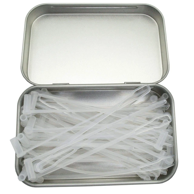 Alt view image 5 of 5 - SC Fiber Optic Dust Caps with Lanyard for 2.5mm Fiber Optic Cables and End Faces - SC, ST, FC (Tin of 50 x 2.5mm Dust Caps with Lanyard)