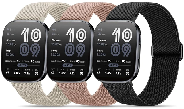 Main image of Nylon Watch bands for Amazfit Bip 6/Bip 5/Active Max/Bip Max 3 Pack 22mm Soft Elastic Sport Replacement Strap for Amazfit Balance 2/3/Balance/Cheetah 2 Ultra/2 Pro/GTR 4 Women Men