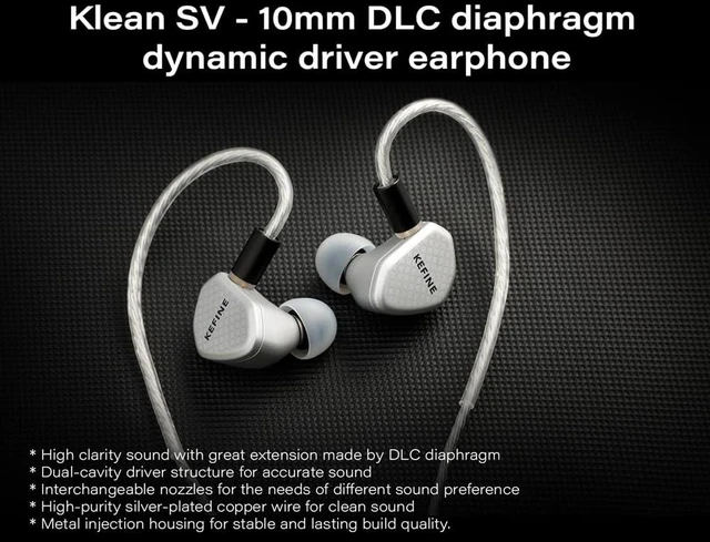 Alt view image 2 of 7 - KEFINE Klean in-Ear Monitors, IEMs for Gaming, 10mm DLC Diaphragm Dynamic Driver Earphones, Dual-Cavity IEMs with Silver-Plated Copper Cable, 3.5mm Wired Earbuds (Silver, No Mic 3.5mm)
