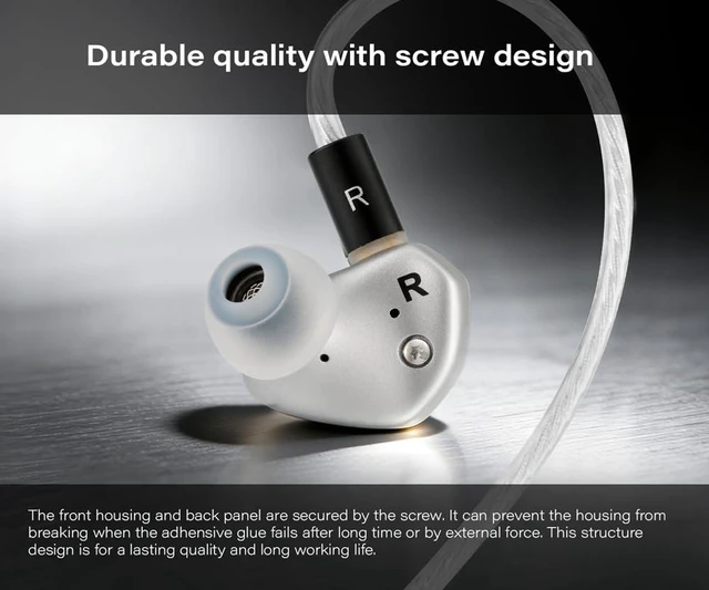 Alt view image 7 of 7 - KEFINE Klean in-Ear Monitors, IEMs for Gaming, 10mm DLC Diaphragm Dynamic Driver Earphones, Dual-Cavity IEMs with Silver-Plated Copper Cable, 3.5mm Wired Earbuds (Silver, No Mic 3.5mm)