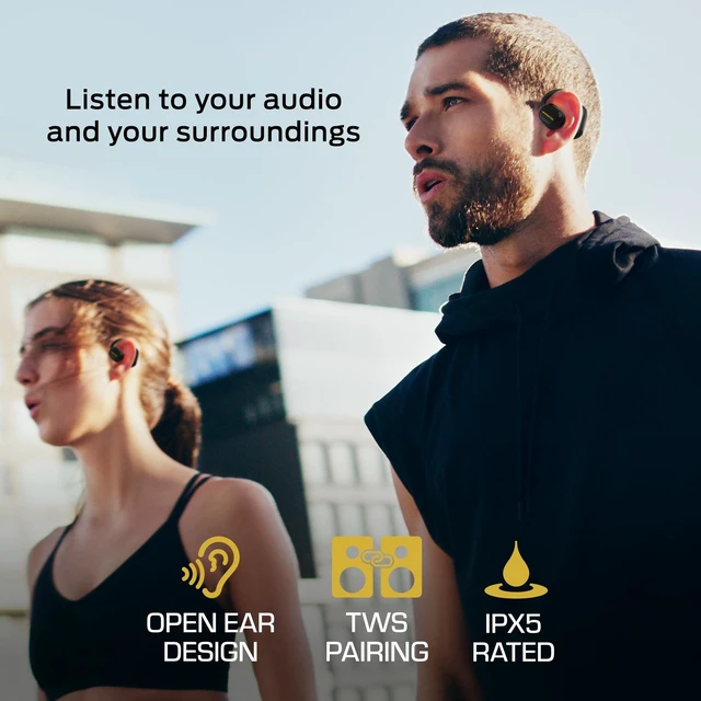 Alt view image 2 of 7 - Open Flex Open Ear Wireless Earbuds, Around-Ear Secure Fit Bluetooth Headphones, Earhook Design, Stay Aware While Listening, IPX5 Waterproof, Built-in Mic, Charging Case