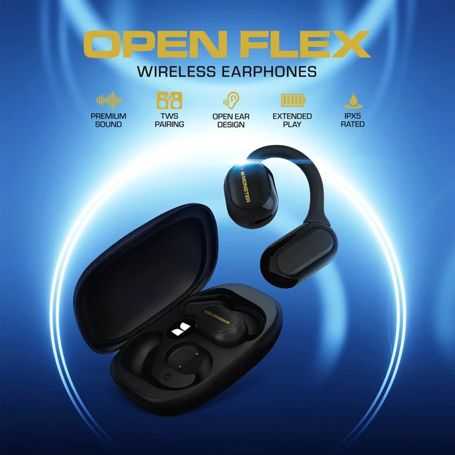 Alt view image 3 of 7 - Open Flex Open Ear Wireless Earbuds, Around-Ear Secure Fit Bluetooth Headphones, Earhook Design, Stay Aware While Listening, IPX5 Waterproof, Built-in Mic, Charging Case