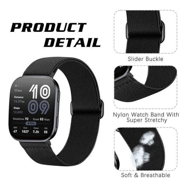 Alt view image 3 of 7 - Nylon Watch bands for Amazfit Bip 6/Bip 5/Active Max/Bip Max 3 Pack 22mm Soft Elastic Sport Replacement Strap for Amazfit Balance 2/3/Balance/Cheetah 2 Ultra/2 Pro/GTR 4 Women Men