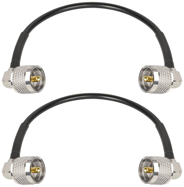 Main image of CB Coax Cable - 2PCS 1FT RG58 PL-259 UHF Male to Male Right Angle Coaxial Cable Low Loss Cb Antenna Cable Jumper Cable for CB Radio, HAM Radio, Antenna Analyzer, SWR Meter