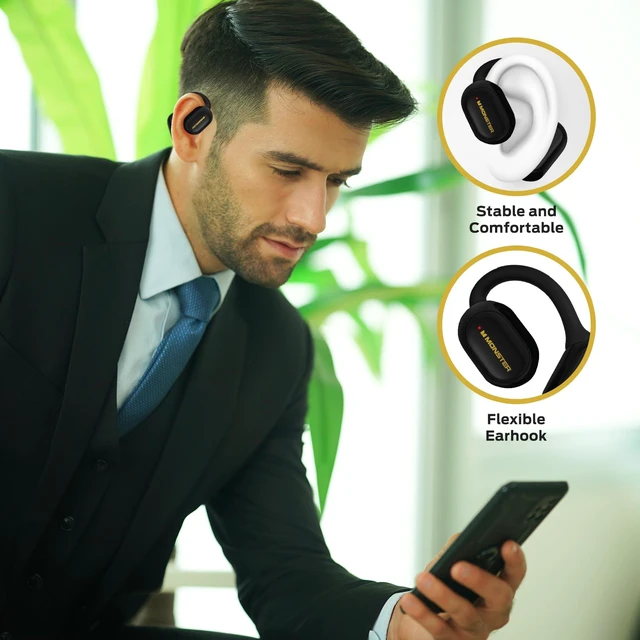 Alt view image 6 of 7 - Open Flex Open Ear Wireless Earbuds, Around-Ear Secure Fit Bluetooth Headphones, Earhook Design, Stay Aware While Listening, IPX5 Waterproof, Built-in Mic, Charging Case