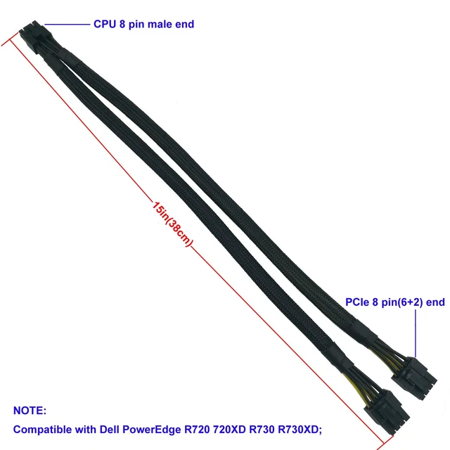 Alt view image 4 of 6 - GPU Power Cable for Dell PowerEdge R720 720XD R730, CPU 8 Pin Male to Dual 8 Pin(6+2) Male PCIe Power Adapter for NVIDIA Tesla GPU J30DG 15-inch(38cm)