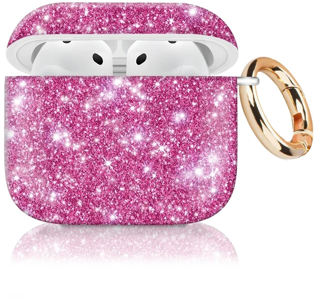 Main image of Case Cover Compatible with AirPod 4th Generation 2024, Shockproof for Women & Girls with Golden Round Buckle Protective, Anti-Drop Design(Pink)