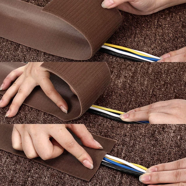 Alt view image 4 of 7 - 2 Pack 10 ft x 3 Inch Cable Floor Strip Cable Cover Cords Carpet Protector Management Hook and Loop Tape for Wires on Floor Cords and Prevent a Trip Hazard (Brown)