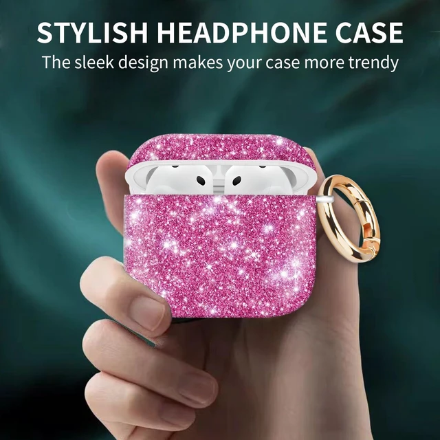 Alt view image 2 of 6 - Case Cover Compatible with AirPod 4th Generation 2024, Shockproof for Women & Girls with Golden Round Buckle Protective, Anti-Drop Design(Pink)