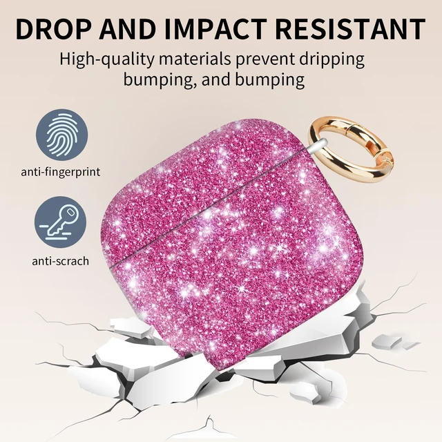 Alt view image 4 of 6 - Case Cover Compatible with AirPod 4th Generation 2024, Shockproof for Women & Girls with Golden Round Buckle Protective, Anti-Drop Design(Pink)