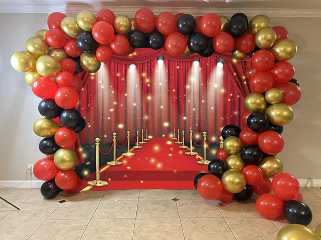 Alt view image 3 of 7 - Red Carpet Backdrop Movie Night Film Stars Glitter Party Red Curtain Decor Photo Background VIP Fashion Show Prom Graduation Wedding Birthday Party Supplies Photo Props (8x6FT)