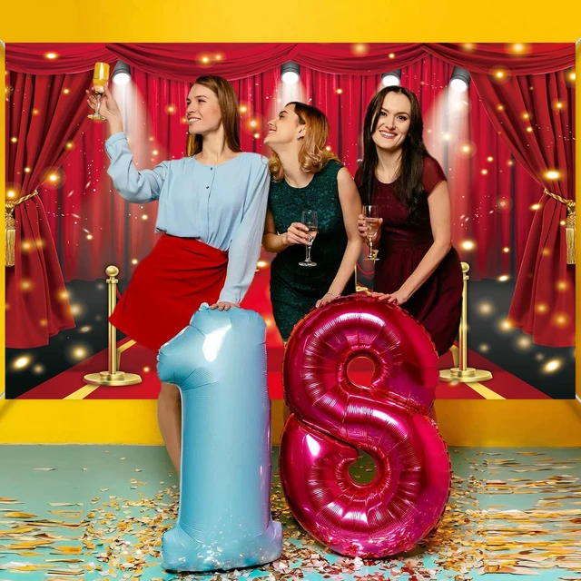 Alt view image 4 of 7 - Red Carpet Backdrop Movie Night Film Stars Glitter Party Red Curtain Decor Photo Background VIP Fashion Show Prom Graduation Wedding Birthday Party Supplies Photo Props (8x6FT)