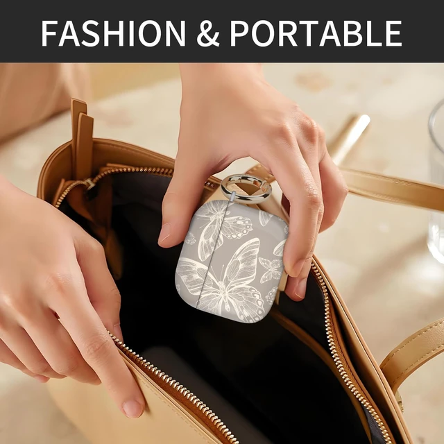 Alt view image 5 of 6 - Case Cover Compatible with AirPods 4th Generation 2024, Shockproof for Women & Girls with Golden Round Buckle Protective, Anti-Drop Design(Cute Grey Butterfly)