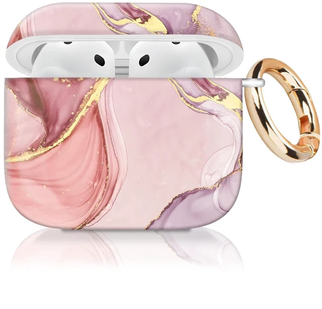 Main image of Case Cover Compatible with AirPod 4th Generation 2024, Shockproof for Women & Girls with Golden Round Buckle Protective, Anti-Drop Design(Cute Pink Marble)