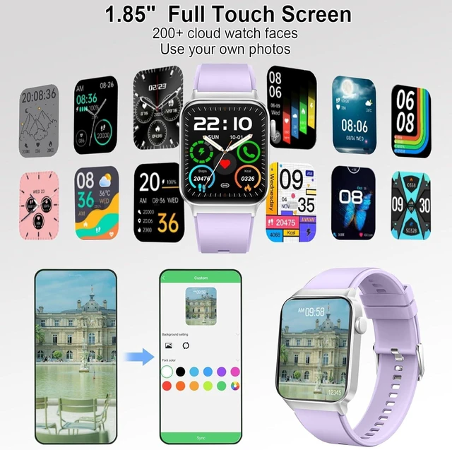 Alt view image 3 of 7 - Smart Watch for Women, 1.85" HD Touch Screen Fitness Watch(Answer/Make Call), 100+ Sports Modes, Fitness Tracker with Heart Rate/Sleep Monitor, Pedometer, IP68 Waterproof Smartwatch for Android iOS