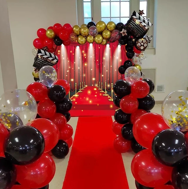 Alt view image 5 of 7 - Red Carpet Backdrop Movie Night Film Stars Glitter Party Red Curtain Decor Photo Background VIP Fashion Show Prom Graduation Wedding Birthday Party Supplies Photo Props (8x6FT)