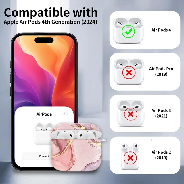Alt view image 6 of 6 - Case Cover Compatible with AirPod 4th Generation 2024, Shockproof for Women & Girls with Golden Round Buckle Protective, Anti-Drop Design(Cute Pink Marble)