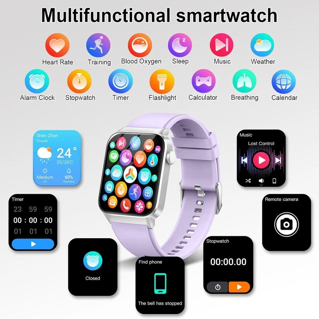Alt view image 7 of 7 - Smart Watch for Women, 1.85" HD Touch Screen Fitness Watch(Answer/Make Call), 100+ Sports Modes, Fitness Tracker with Heart Rate/Sleep Monitor, Pedometer, IP68 Waterproof Smartwatch for Android iOS