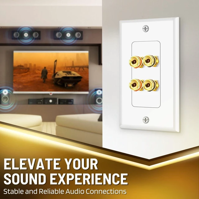 Alt view image 2 of 6 - Home Theater Wall Plate - Banana Plug Wall Plate, 2 Speaker Wire Wall Plate with Gold-Plated Terminals, Single Gang Audio Wall Plate, in-Wall Surround Sound Connection Plates, White, 2 Pack
