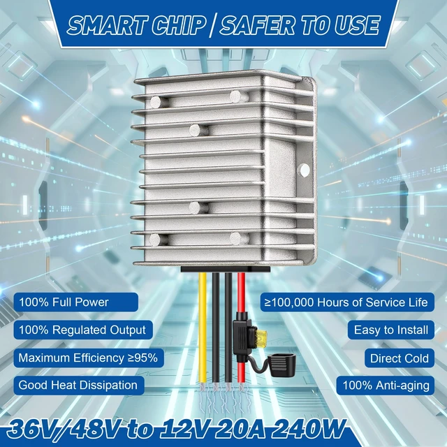 Alt view image 3 of 7 - 20A 240W Golf Cart 36V 48V to 12V Converter Voltage Reducer, 2 Pack DC to DC Buck Converter, 12 Volt Voltage Regulator for Golf Cart RV Audio LED Strip Light, Universal Power Stabilizer