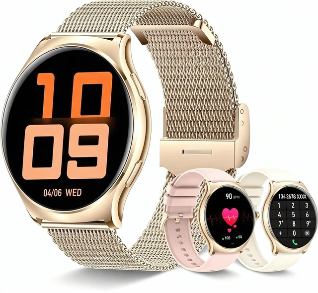 Main image of Smart watch for Women, 1.43" AMOLED, Fitness Tracker with Android/iOS Ladies Watch with Bluetooth Call and Notifications, 100+Sports Codes with 24/7 Heart Rate/Sleep monitor (modern Gold)