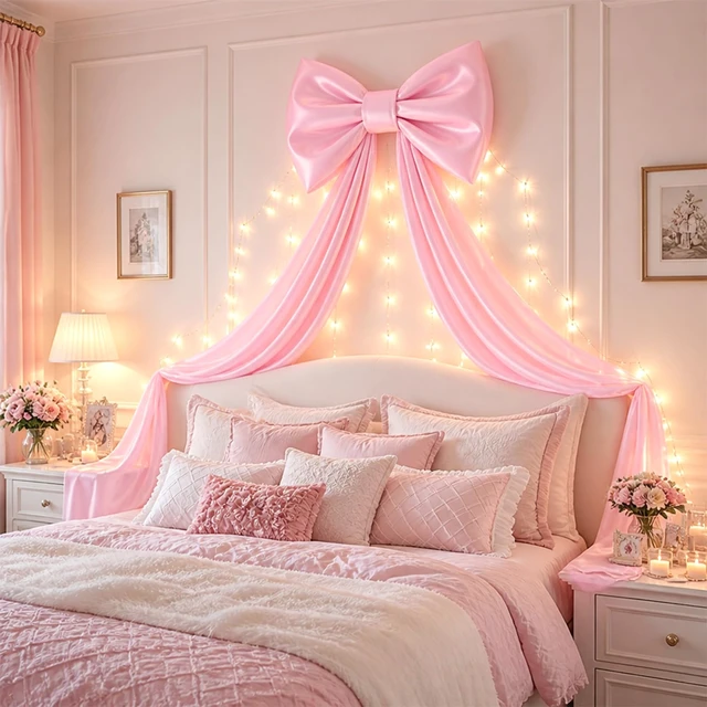 Alt view image 7 of 7 - Big Pink Bow for Backdrop, Extra Large Coquette Bows with Built-in Sponge, 48x24x120 Inches Giant Bow Decor for Birthday, Baby Shower, Bridal Party, Wedding, Nursery Room Hanging Decoration