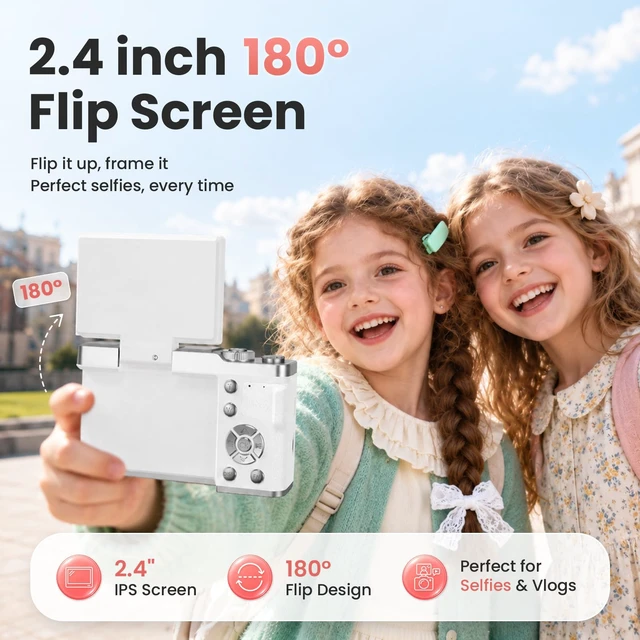 Alt view image 3 of 7 - Kids Digital Camera for Ages 6-15, Beginner Camera for Boys & Girls, Easy to Use Starter Camera with Flip Screen, Autofocus, Selfie & Video for Travel, School,Birthday with SD Card