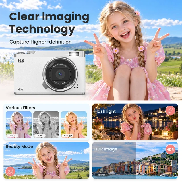 Alt view image 6 of 7 - Kids Digital Camera for Ages 6-15, Beginner Camera for Boys & Girls, Easy to Use Starter Camera with Flip Screen, Autofocus, Selfie & Video for Travel, School,Birthday with SD Card