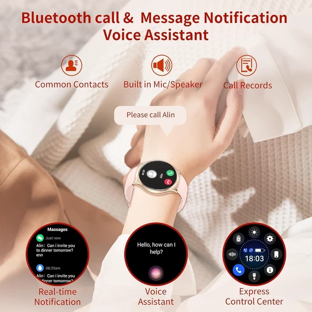 Alt view image 3 of 7 - Smart watch for Women, 1.43" AMOLED, Fitness Tracker with Android/iOS Ladies Watch with Bluetooth Call and Notifications, 100+Sports Codes with 24/7 Heart Rate/Sleep monitor (modern Gold)
