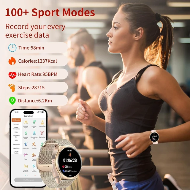 Alt view image 5 of 7 - Smart watch for Women, 1.43" AMOLED, Fitness Tracker with Android/iOS Ladies Watch with Bluetooth Call and Notifications, 100+Sports Codes with 24/7 Heart Rate/Sleep monitor (modern Gold)