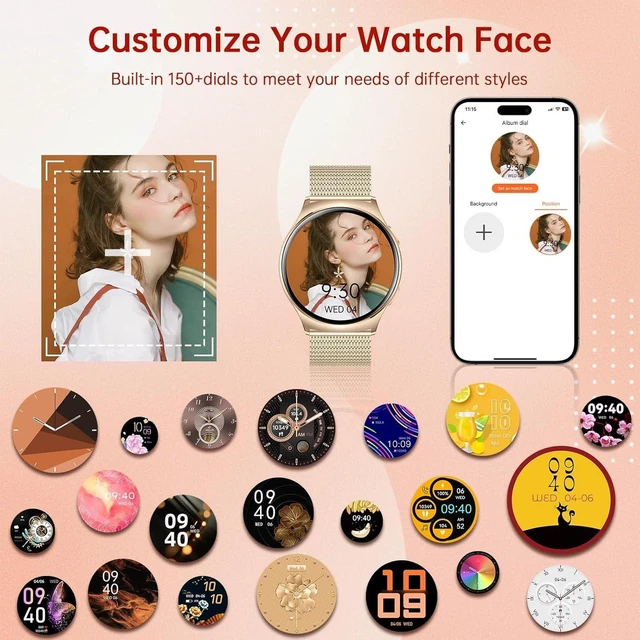 Alt view image 7 of 7 - Smart watch for Women, 1.43" AMOLED, Fitness Tracker with Android/iOS Ladies Watch with Bluetooth Call and Notifications, 100+Sports Codes with 24/7 Heart Rate/Sleep monitor (modern Gold)