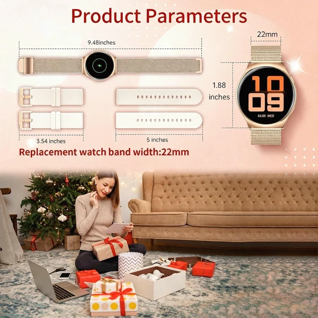 Alt view image 6 of 7 - Smart watch for Women, 1.43" AMOLED, Fitness Tracker with Android/iOS Ladies Watch with Bluetooth Call and Notifications, 100+Sports Codes with 24/7 Heart Rate/Sleep monitor (modern Gold)