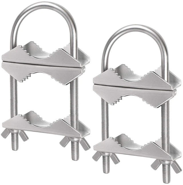 Main image of Double Antenna Mast Clamp - 2 Sets Antenna Mast to Mast Clamp V Jaw Block with U Bolts,Heavy Duty Mast to Mast Mount Bracket Kit for Outside Antennas,Flag Pole,Umbrella Parasols