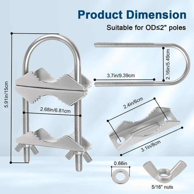 Alt view image 2 of 6 - Double Antenna Mast Clamp - 4 Sets Antenna Mast to Mast Clamp V Jaw Block with U Bolts,Heavy Duty Mast to Mast Mount Bracket Kit for Outside Antennas,Flag Pole,Umbrella Parasols