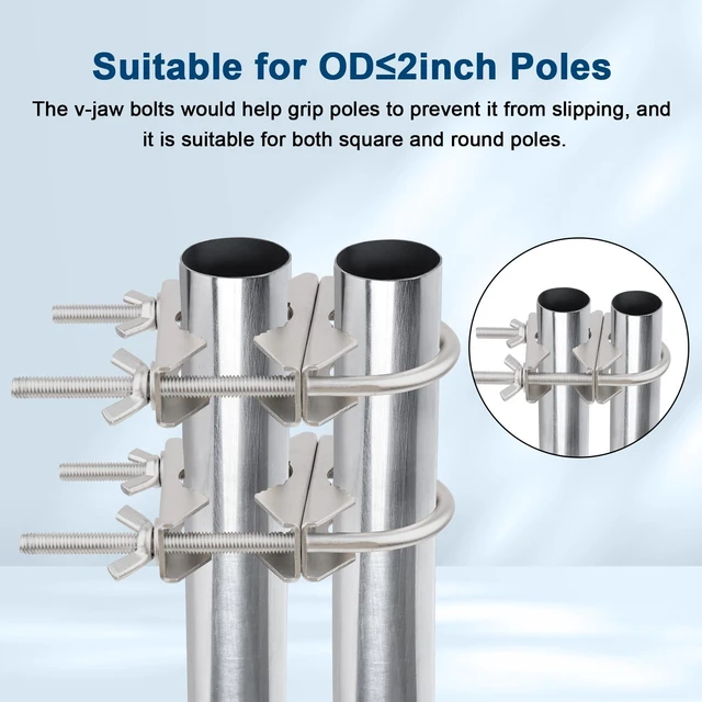 Alt view image 4 of 6 - Double Antenna Mast Clamp - 4 Sets Antenna Mast to Mast Clamp V Jaw Block with U Bolts,Heavy Duty Mast to Mast Mount Bracket Kit for Outside Antennas,Flag Pole,Umbrella Parasols