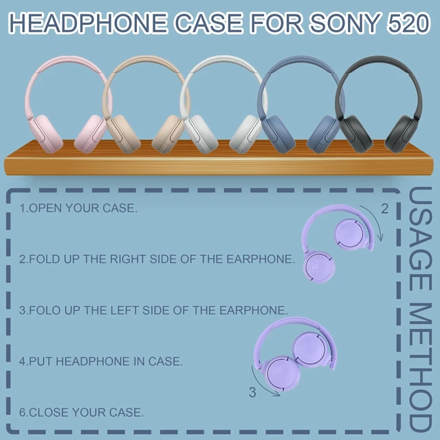 Alt view image 2 of 7 - Hard Headphone Case for JBL Tune 510BT / 520BT Over-Ear Headphones, Blue Portable Carrying Storage Case, with Handle Strap and Mesh Pocket, Travel and Home Use