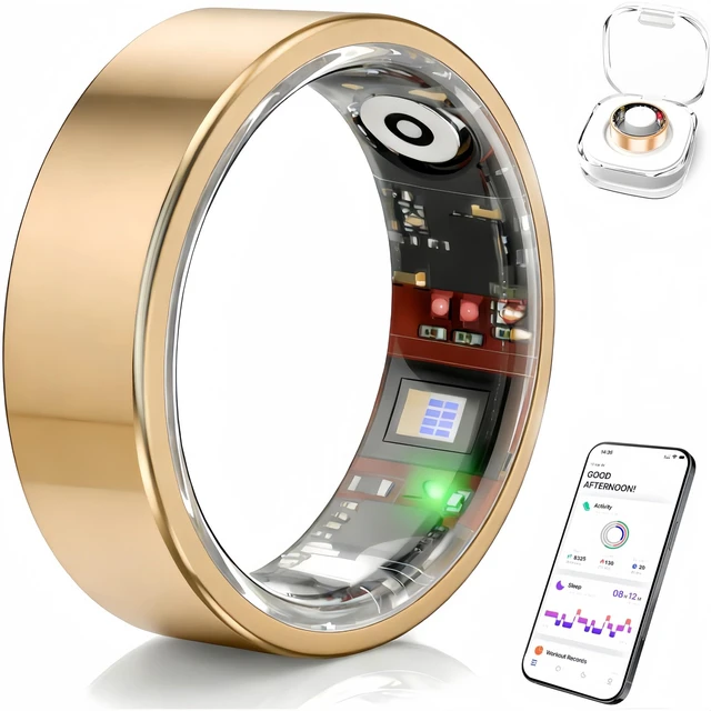 Main image of Smart Ring for Women & Men, Health Tracker Ring Supports Heart Rate, Blood Oxygen, and Charging case, IP68 Waterproof Fitness Ring for iOS/Android, No Subscription Fee (Rosegold, 9#)