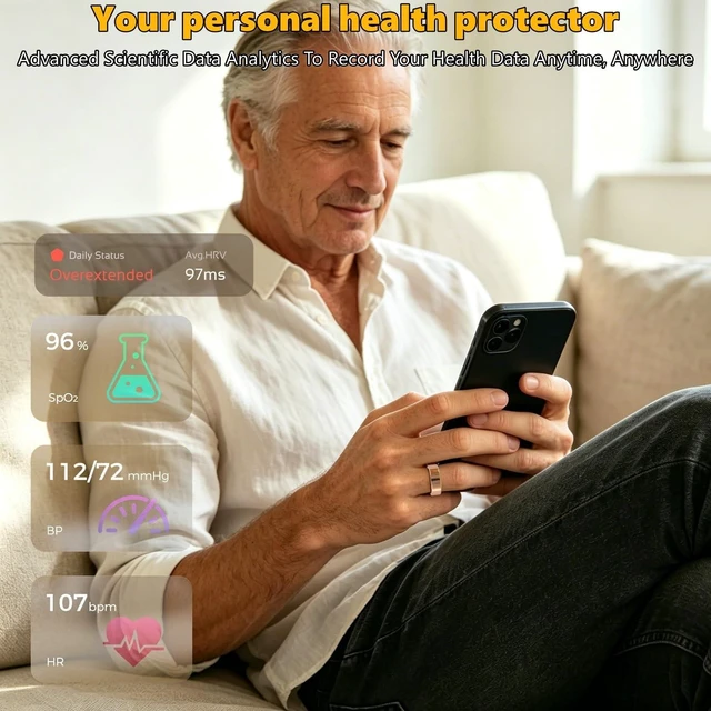 Alt view image 3 of 7 - Smart Ring for Women & Men, Health Tracker Ring Supports Heart Rate, Blood Oxygen, and Charging case, IP68 Waterproof Fitness Ring for iOS/Android, No Subscription Fee (Rosegold, 9#)