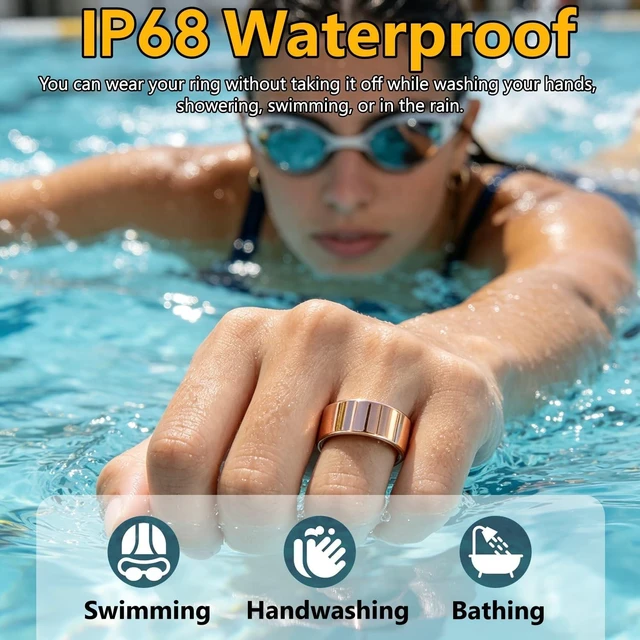 Alt view image 6 of 7 - Smart Ring for Women & Men, Health Tracker Ring Supports Heart Rate, Blood Oxygen, and Charging case, IP68 Waterproof Fitness Ring for iOS/Android, No Subscription Fee (Rosegold, 9#)