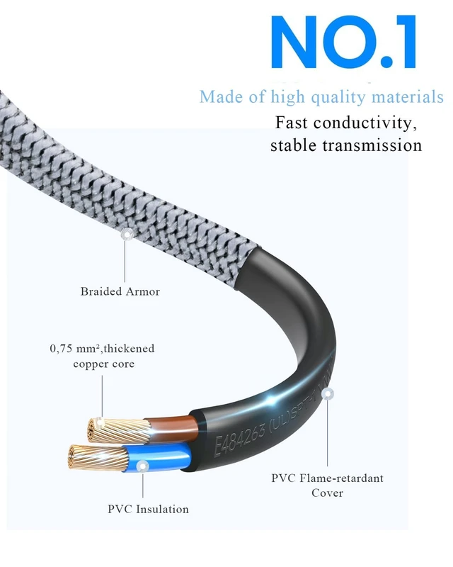 Alt view image 4 of 7 - European Power Cord, EU 2- Slot Power Cable Europlug (IEC-320-C7 to CEE 7/16) Nylon Braided Figure 8 Power Cable with VDE for European Travel Work on TV, PS3/PS4/PS5,One S/X, Laptop -10ft